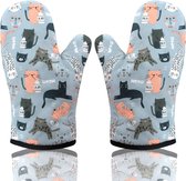 Ovenhandschoenen Hittebestendig - Antislip Bakhandschoenen - Ademend & Duurzaam - Voor Keuken & BBQ - Kookhandschoenen met Lus - Kattenprint - 2 Stuks