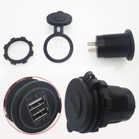 Marine Boat Switch Panel Waterdicht, 5 Gang Marine Rocker Switch Aluminium Panel met 3 Port 66W 12V USB-stopcontact auto-oplader, 150W sigarettenaansteker en blauwe LED voltmeter voor vrachtwagen auto