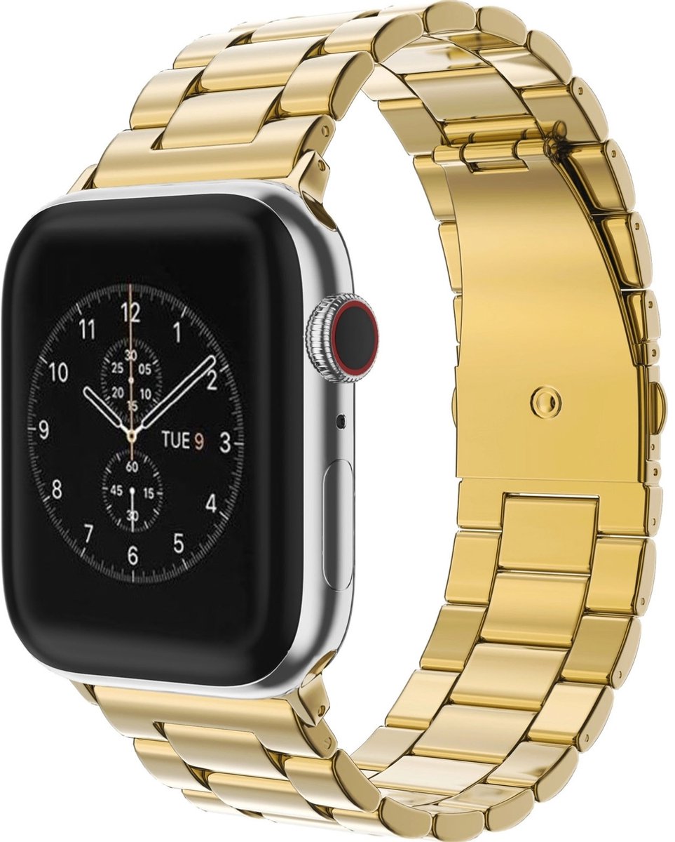 Mobigear Stalen Watch bandje geschikt voor Apple Watch Bandje Vouwsluiting | Mobigear Antwerp - 42/41/40/38 mm - Goud