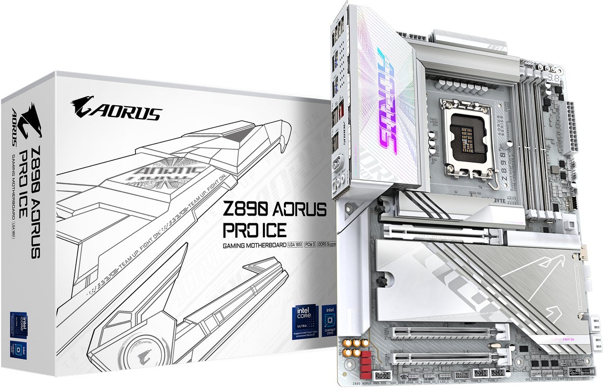 GIGABYTE Z890 AORUS PRO ICE moederbord RAID, 5Gb-LAN, WIFI, BT, Sound, ATX