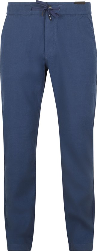 Blauwe chino broek met koord aan de voorkant.