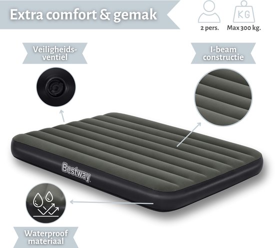 Bestway luchtbed - Twijfelaar- 137 x 191 x 25 cm - Groen - Inclusief en Hoeslaken van Bestway — afbeelding 4