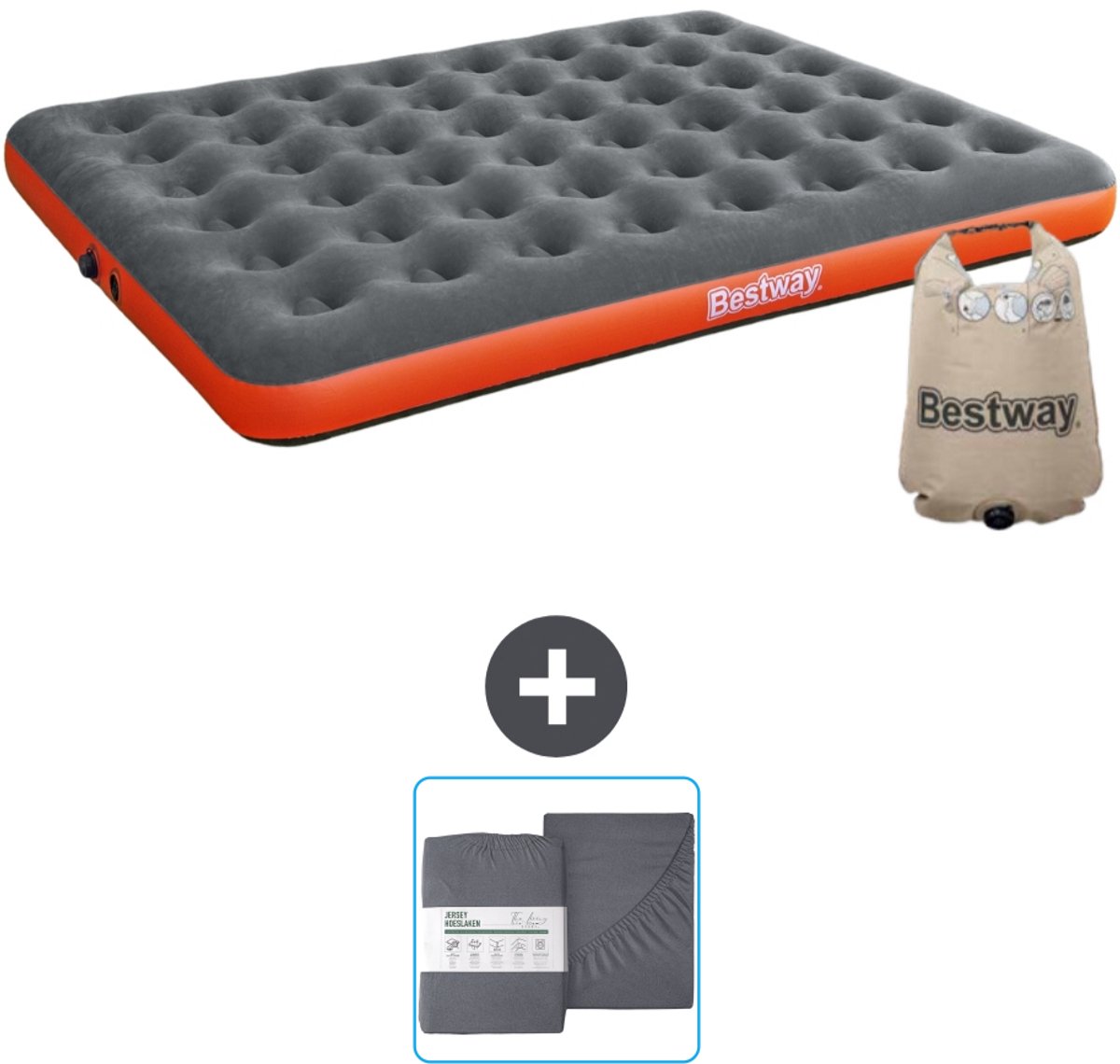 Bestway luchtbed - 2-Persoons - 152 x 203 x 22 cm - Grijs/Oranje - Inclusief en Hoeslaken