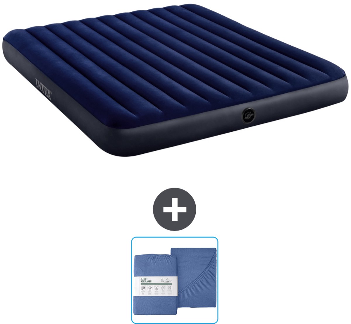 Intex Luchtbed - 2-Persoons - 183 x 203 x 25 cm - Blauw - Inclusief en Hoeslaken