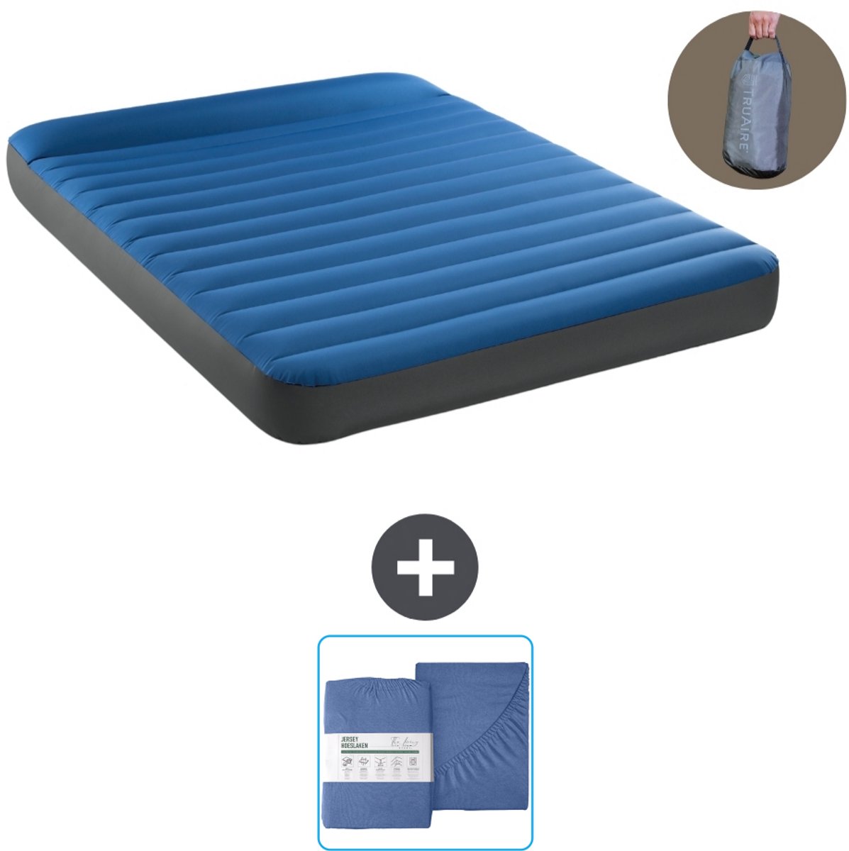 Intex Luchtbed - 2-Persoons - 152 x 203 x 22 cm - Blauw - Inclusief pomp en Hoeslaken