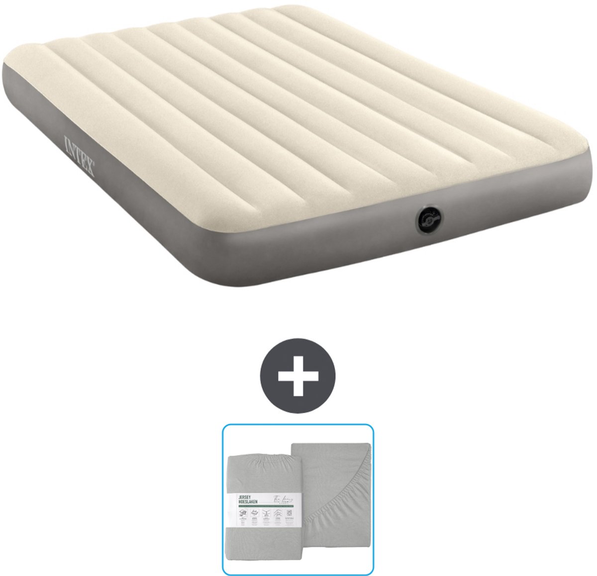 Intex Luchtbed - 2-Persoons - 152 x 203 x 25 cm - Beige - Inclusief en Hoeslaken