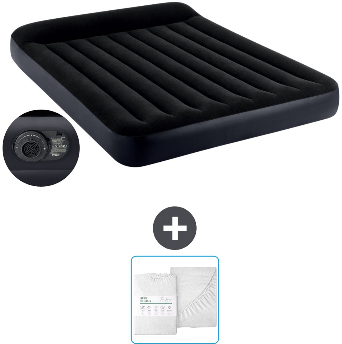 Intex Luchtbed - 2-Persoons - 152 x 203 x 25 cm - Blauw - Inclusief pomp en Hoeslaken