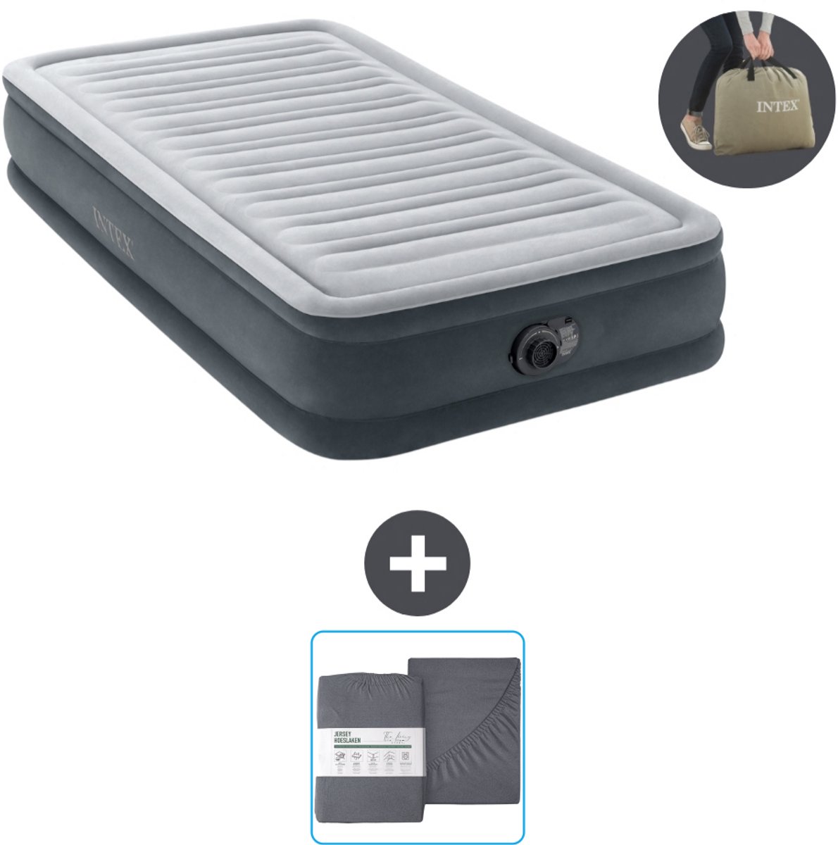 Intex Luchtbed - 1 Persoons - 99 x 191 x 33 cm - Grijs - Inclusief pomp en Hoeslaken