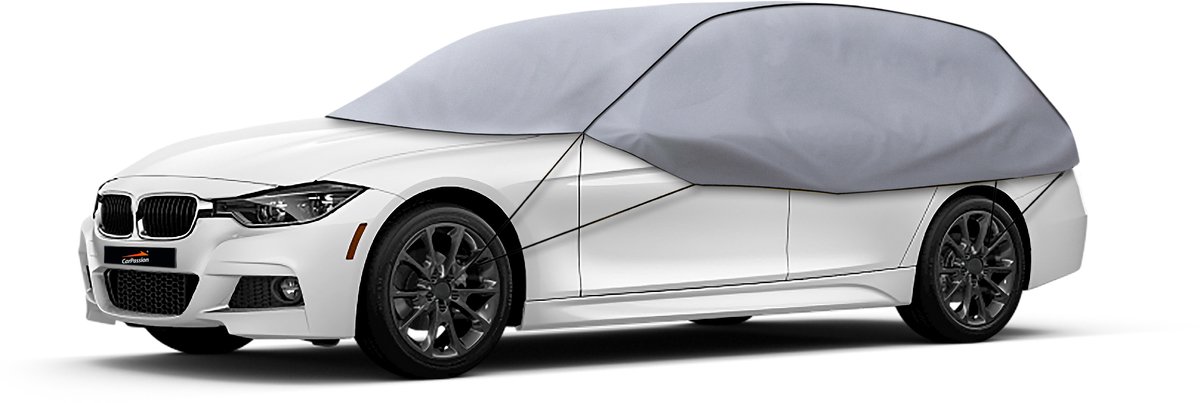 CarPassion Classic Autohoes - Halfcover - Beschermhoes - Waterdicht & Vorstbestendig - Grijs - 345 x 116 x 68 cm