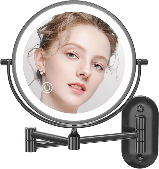 Auxmir Kosmetikspiegel mit LED Beleuchtung, Faltbar Schminkspiegel 1X/5X/10X Vergrößerung, Spiegel mit Dimmbare Helligkeit, Unterstützt USB/Batterie