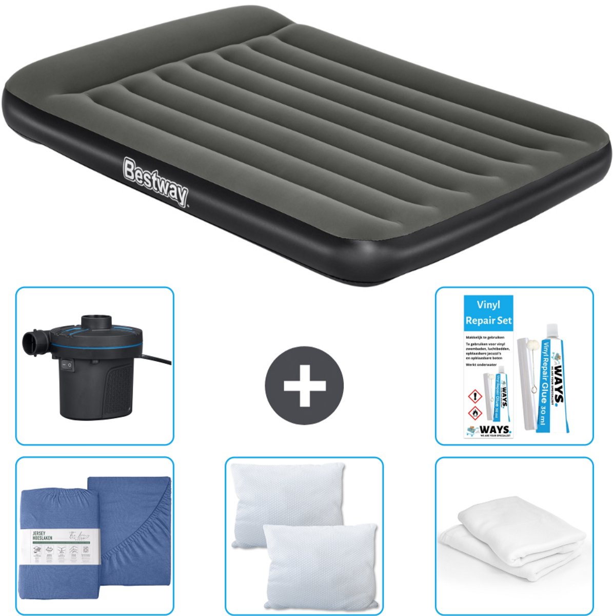 Bestway luchtbed - Twijfelaar - 137 x 191 x 30 cm - Groen - Inclusief Hoeslaken - Kussen - Kussenbeschermer - Pomp en Reparatieset