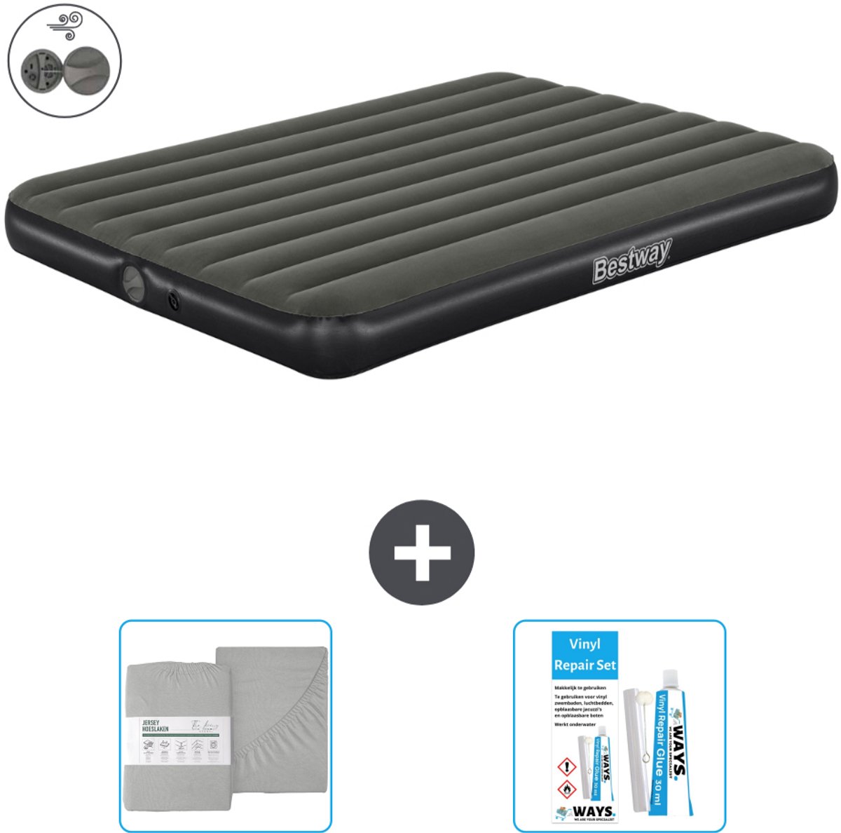 Bestway luchtbed - 2-Persoons - 152 x 203 x 25 cm - Groen - Inclusief pomp - Hoeslaken en Reparatieset