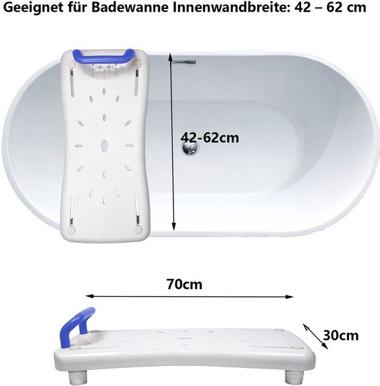Badplank Badkuipzitje - Lichtgewicht Zitbank 70cm met Anti-Slip en Maximaal 150kg Draagvermogen, Blauwe leuning van Merkloos — afbeelding 3