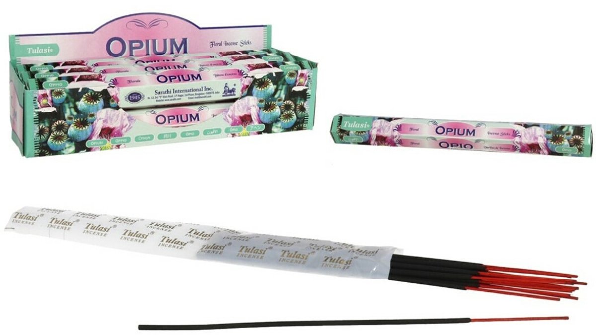 Tulasi Wierook sticks in huisgeur Opium - 20x sticks van 22 cm - Ontspannend - 24 grams - Ontspannend - Kalmerend - stokjes