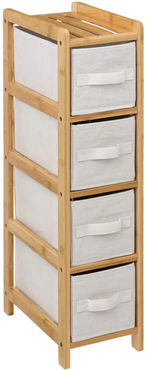5Five Opbergkast met 4 polyester manden - 4 lagen - bamboe - beige - 19 x 33 x 78 cm