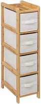 5Five Opbergkast met 4 polyester manden - 4 lagen - bamboe - beige - 19 x 33 x 78 cm