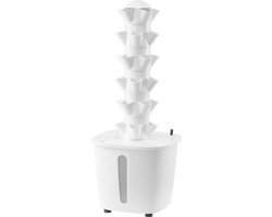 Hydrocultuur kweeksysteem met 30 verticale torens en 6 niveaus, binnentuin met waterpomp en timer, watercirculatiesysteem voor kruiden, fruit en groenten