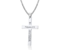 Sorprese Kruis Ketting Heren - Argento Scriptura - 60 cm - Zilver - 3,2 x 2 cm Hanger - Stoer & Stijlvol - Model V