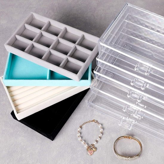 KAMIER Acryl Sieraden Organizer, 5 Lagen Clear Acryl Sieraden Doos voor Vrouwen, 20 Stuks Draagbare Clear Sieraden Tas Set, Fluwelen Oorbel Display Houder voor Oorbellen Ring Armband Ketting, Beige KAMIER Acryl Sieraden Organizer, 5 Lagen Clear Acryl Sieraden Doos voor Vrouwen, 20 Stuks Draagbare Clear Sieraden Tas Set, Fluwelen Oorbel Display Houder voor Oorbellen Ring Armband Ketting, Beige