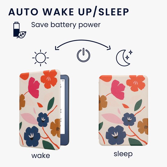kwmobile e-reader hoesje geschikt voor Amazon Kindle (2022/2024) hoes - E reader flip case met magnetische sluiting - Ereader cover - Bonte bloemen design in roze / donkerblauw / crème van kwmobile — afbeelding 5