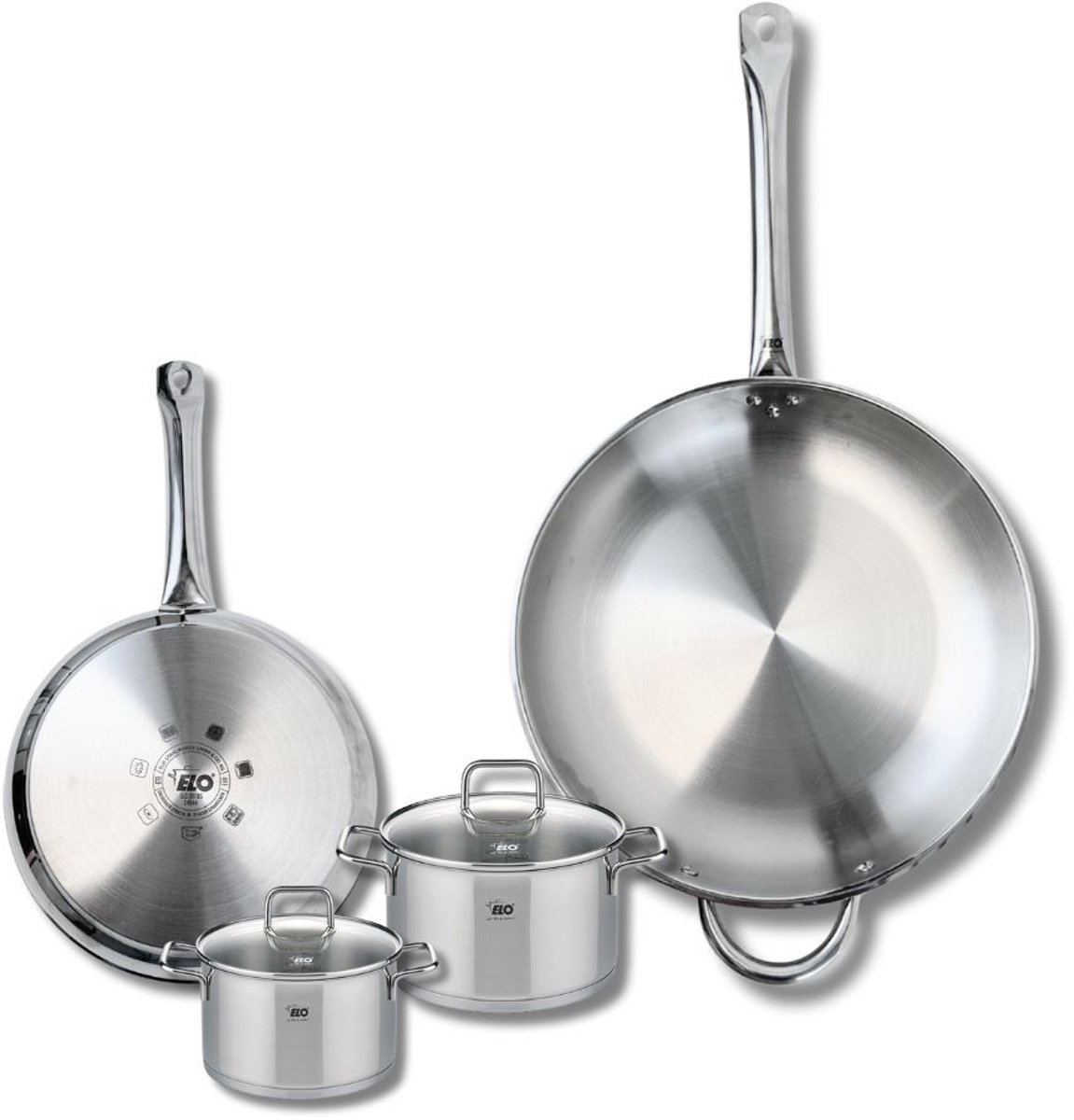 Set van 2 Koekenpannen 24 en 32 cm en 2 kookpotten 12 en 14 cm Elo Profi Citrin
