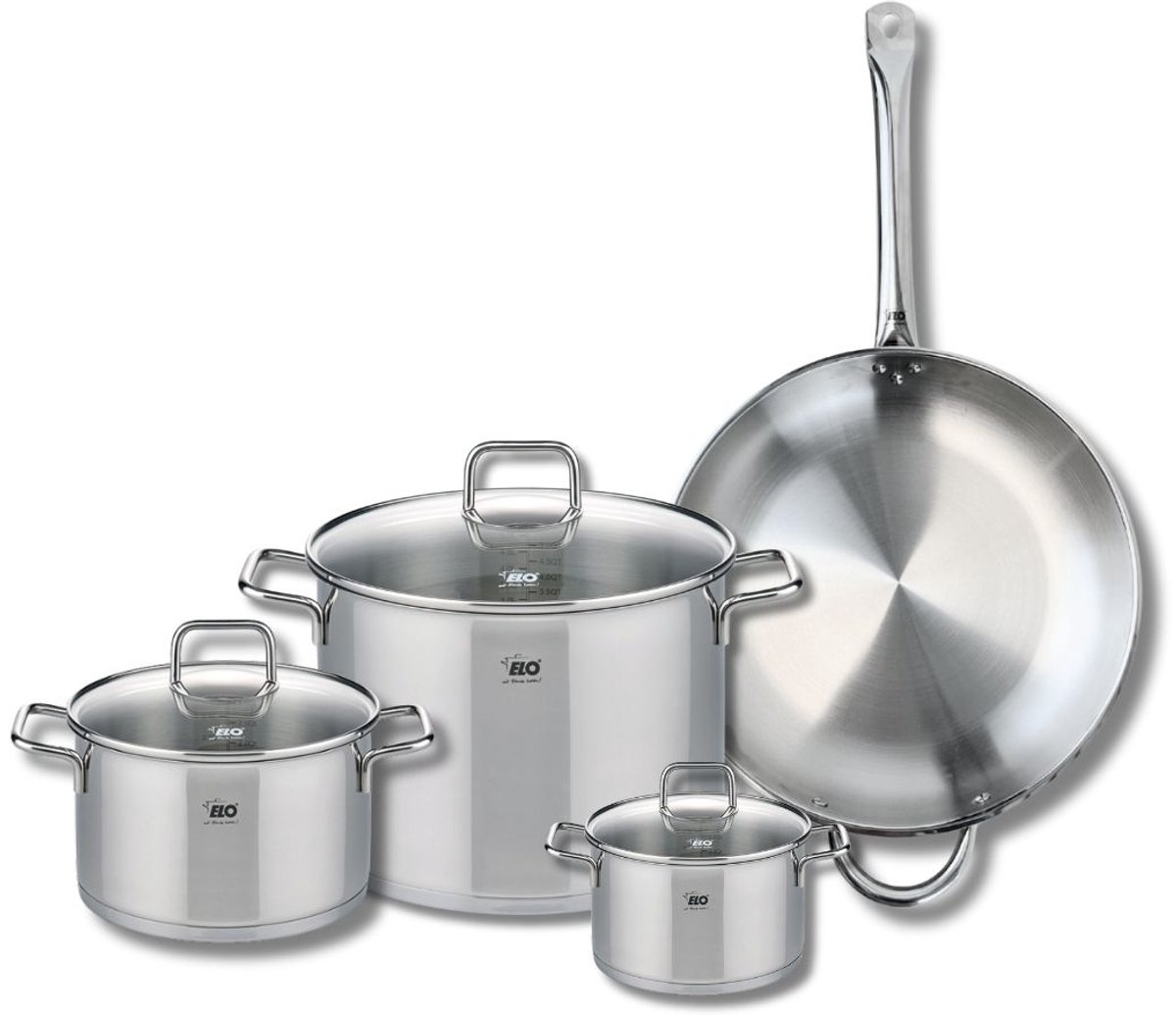 Set van 1 Koekenpan 32 cm en 3 kookpotten 14, 20 en 26 cm Elo Profi Citrin