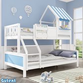 Bol.com Gutent Stapelbed - Opbergruimte - Met 3 Treden - Venstervorm - Zijplank Graffiti - Grenen + MDF - Wit + Blauw - 90x200cm... aanbieding