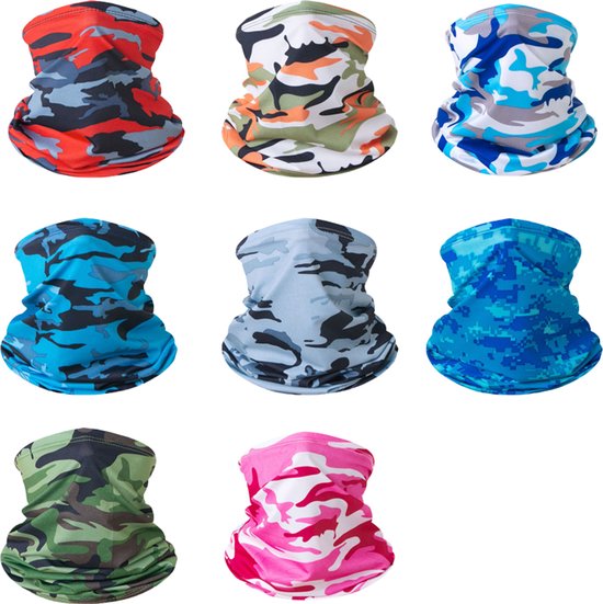 8 stuks Colsjaal - Faceshield - Dun Materiaal voor Sport - Multifunctional Nek Warmer - Polyester - Wielersport Fiets Loop Sjaal - Unisex - Maat One Size