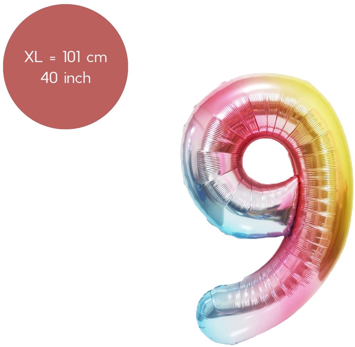 Fienosa Regenboog kleuren Cijfer 9 Ballon 101 CM - Nummer en getal - Leeftijd 9 - XL Groot - Helium Ballon- Verjaardag Ballon - Verjaardag versiering - Verjaardag Decoratie - Leeftijd verjaardag - Verjaardagsballon - Verjaardag