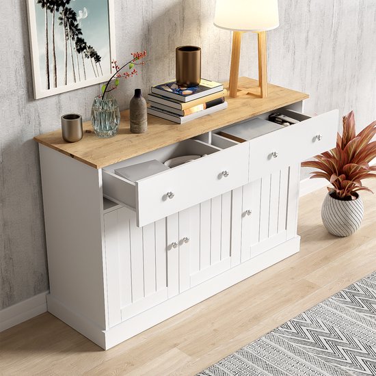 Eikenhouten Dressoir Met Ledverlichting En 6 Opberglades Voor Woonkamer En Slaapkamer Eikenhouten Dressoir Met Ledverlichting En 6 Opberglades Voor Woonkamer En Slaapkamer