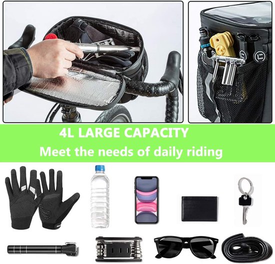 Sacoche de guidon multifonctionnelle pour vélo - Sacoche de guidon étanche de 4 litres