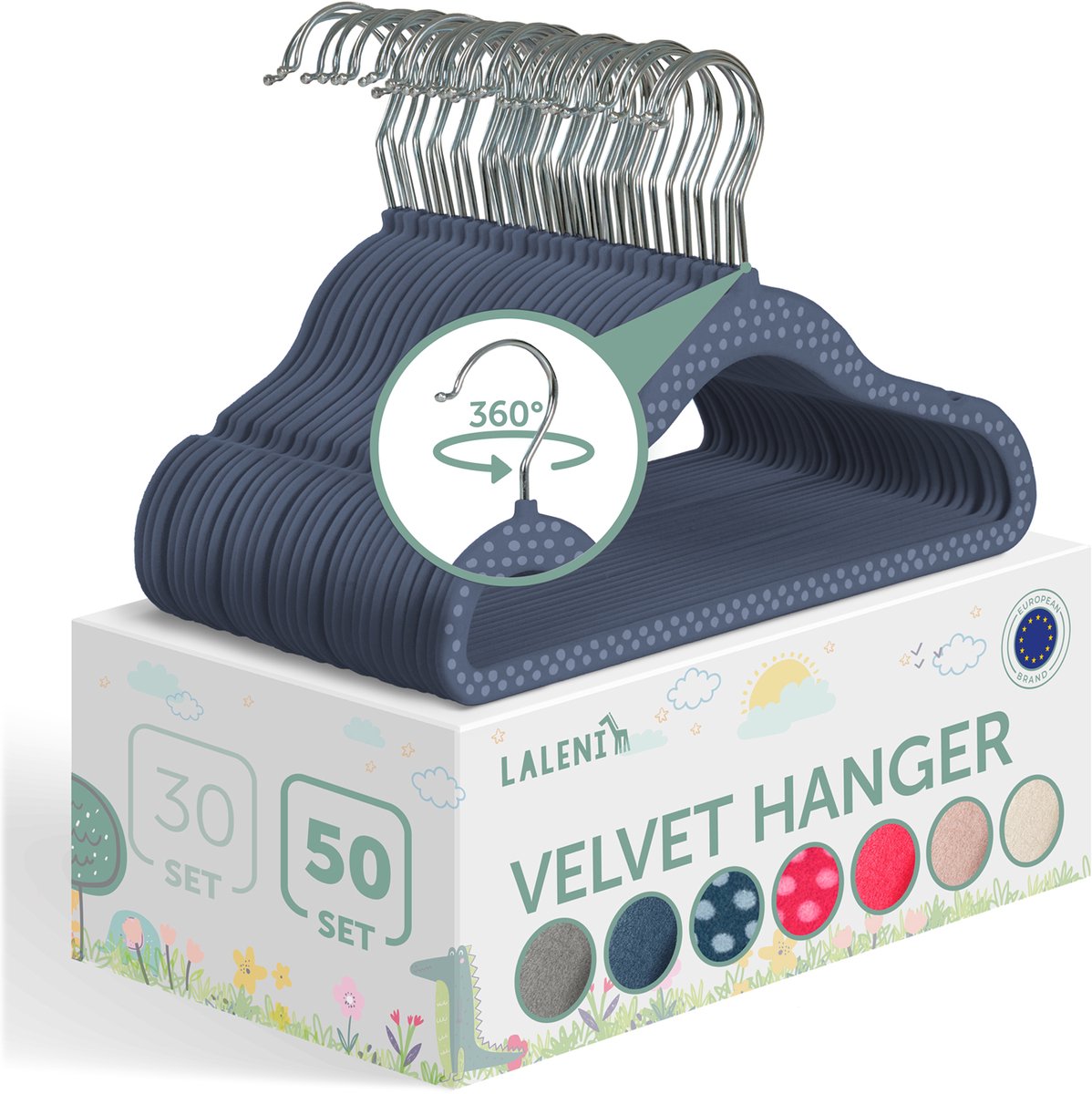 Laleni Fluwelen Kledinghangers Kinderen - Kleerhangers Peuter - Donkerblauw Gestipt - Set van 50