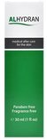 ALHYDRAN doosje. Groen met witte opdruk. Medische nazorg voor de huid. Parabenenvrij, geurvrij. 30 ml.