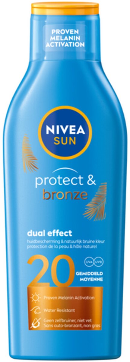 NIVEA Sun Protect & Bronze Zonnemelk SPF 20 - 3 x 200 ml - Voordeelverpakking