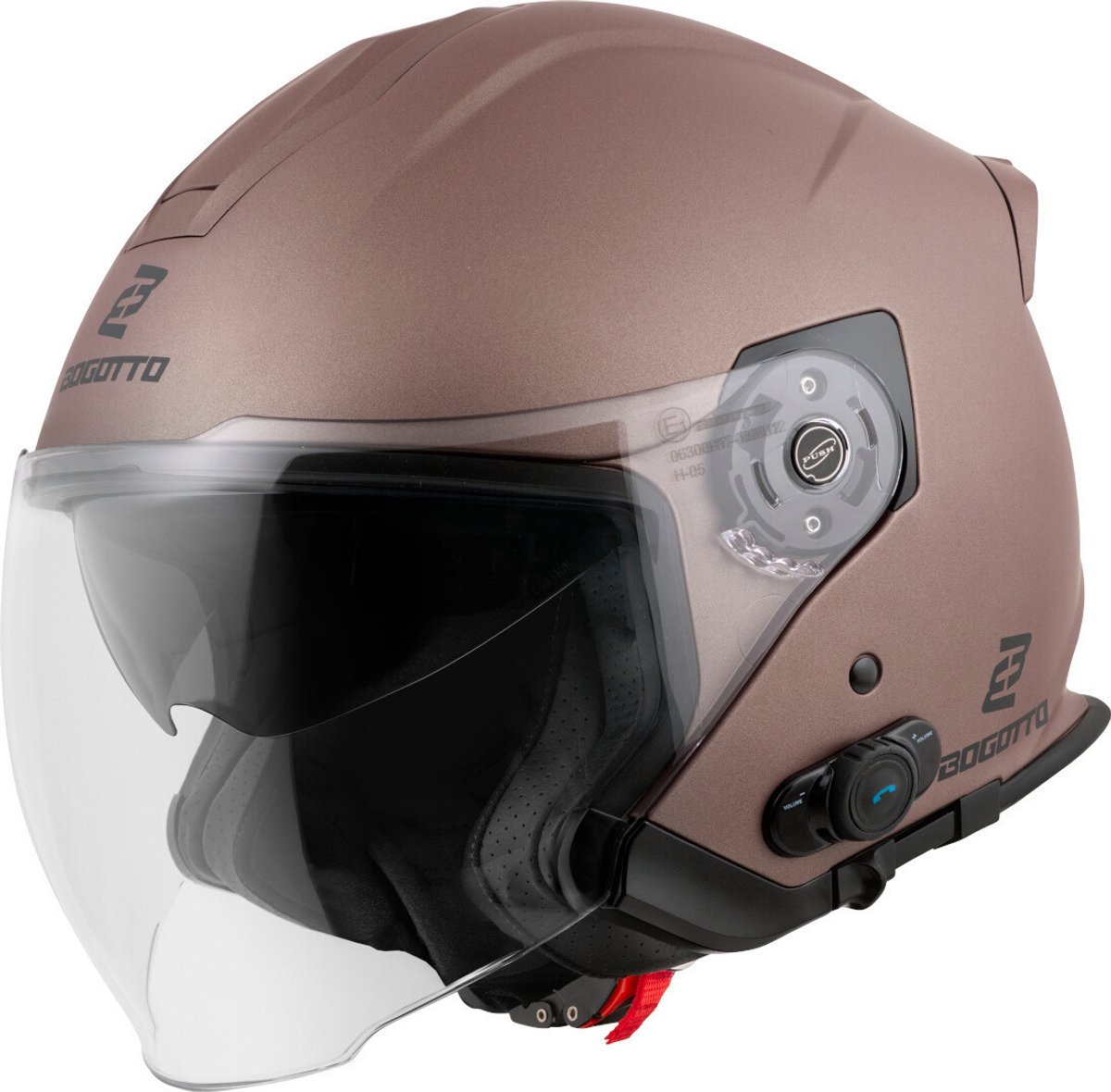 Bogotto H586 BT Solid Mat Bruin Bluetooth Jethelm - Maat L - Helm