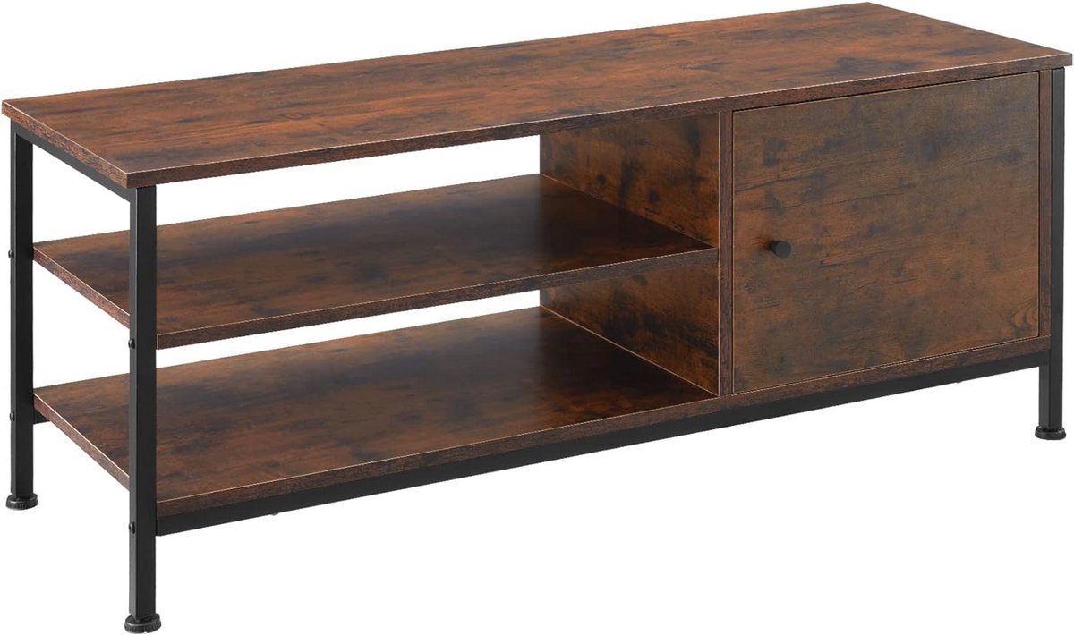 TV-meubel in industrieel design met 2 open vakken en opbergvak - 110 x 40 x 45,5 cm