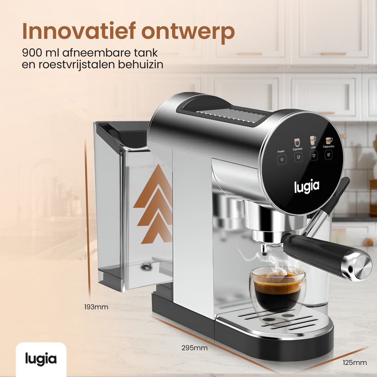 Afbeelding 3 van Lugia Koffiemachine - Pistonmachine - Automatische melkopschuimer - Led display - 20 bar - espresso voor cappuccino, latte en macchiato - Zwart