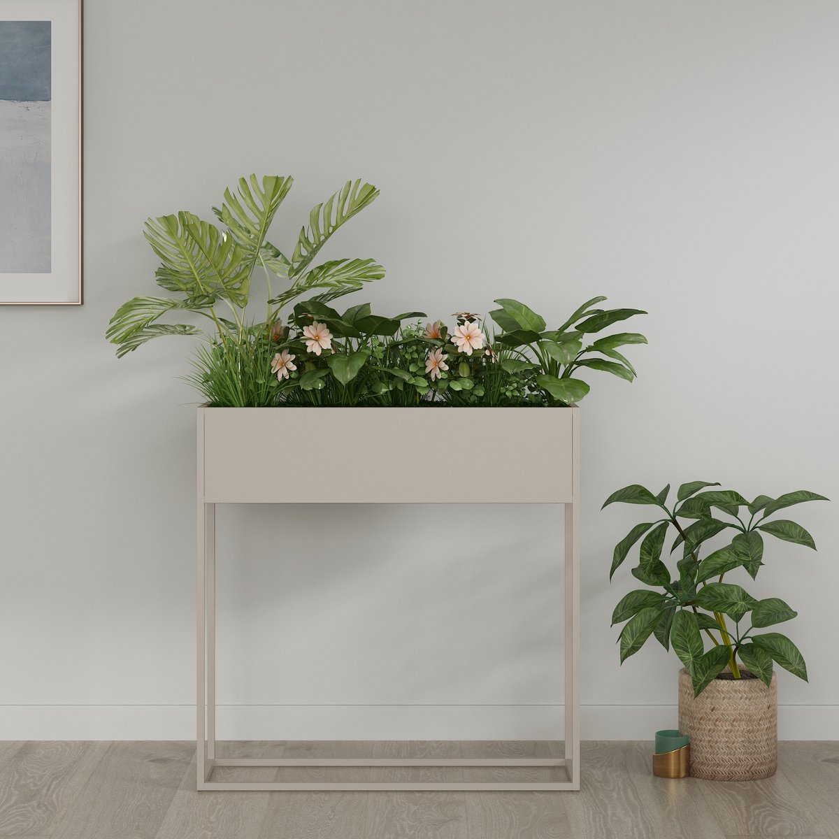 Plantenstandaard Joensuu 80x80x25 cm staal lichtgrijs [en.casa]