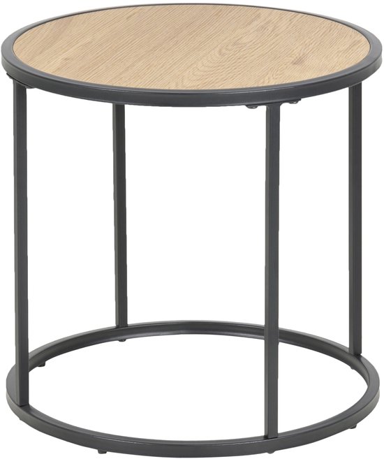 Meubelen-Online Honkytonk Bijzettafel rond laag wild eiken - 45x45x43cm - Industrieel