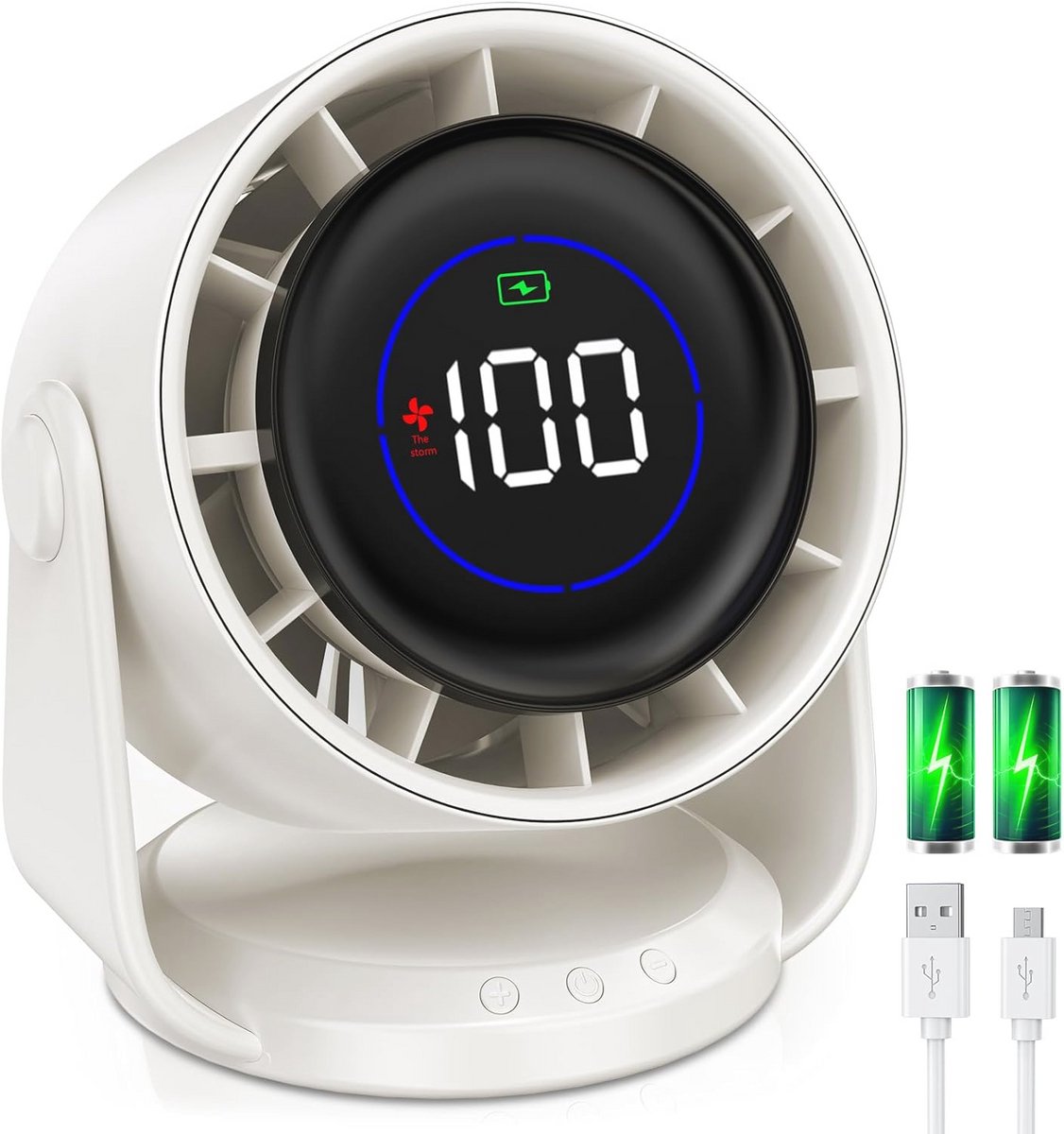 Draagbare Tafelventilator met LED-Display - 4000 mAh, 100 Snelheden, 105° Verstelbaar