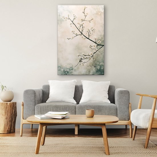Bloesemtakken tegen zachte achtergrond - Bloesem poster - Muurdecoratie bloemen - Aquarel - Posters vintage - Decoratie woonkamer - poster 100x150 cm
