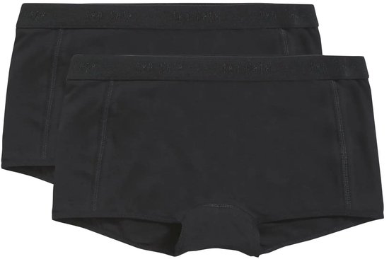 Twee zwarte Ten Cate shorts met elastische band. Gemaakt van zacht, rekbaar katoen.
