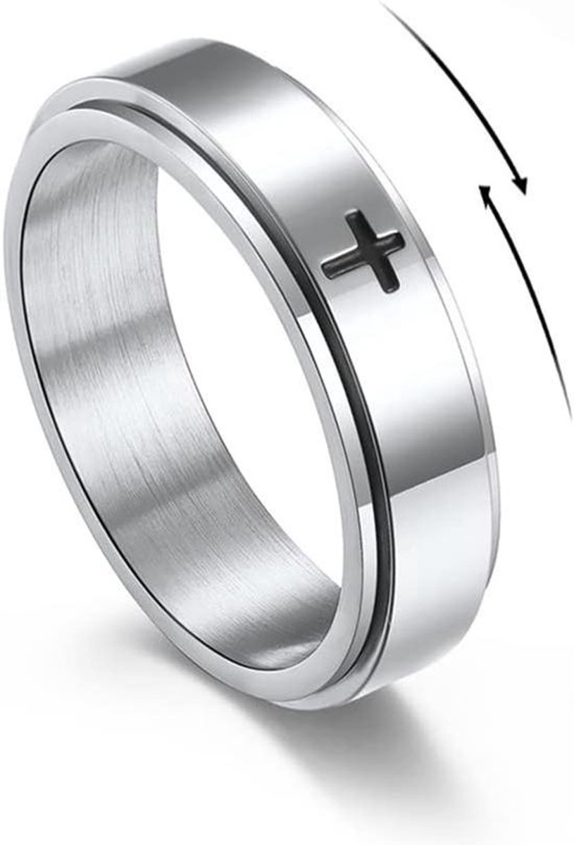 Minimalistische Gebedsring van Roestvrij Staal met Christelijk Kruis Jezus Christus - Nieuw, voor Dames en Heren