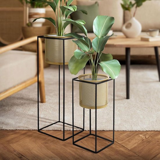 ML-Design 2er Set Blumenständer, schwarz, aus pulverbeschichtet Metall günstig shoppen