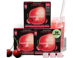 waterdrop® Energy Drink – Kersensmaak – 36 bruistabletten voor water met smaak – Fruitige energiedrank met 90 mg natuurlijke cafeïne – Suikervrij, caloriearm – Met vitaminen B & C