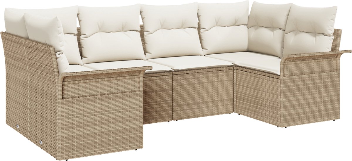 vidaXL - Tuinbank - Set - met - kussen - 6 - pcs - Beige - poly - rattan