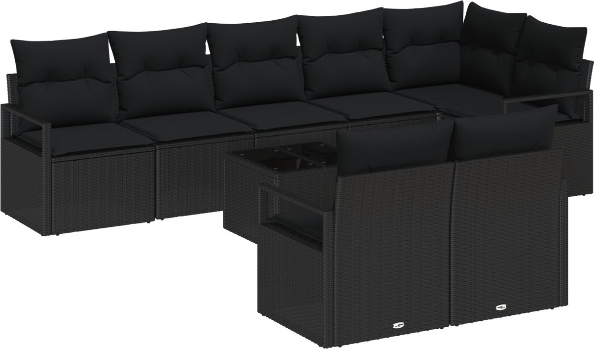 vidaXL - Tuinbank - Set - met - kussen - met - opslag - 9 - pcs - Zwart - poly - rattan