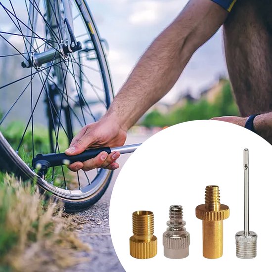Fiets ventieladapter kit - 4-delig - voor balpomp, fiets, auto - universeel - opblazen - sporters - zwart - standaardformaat - 4 stuks — afbeelding 5