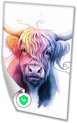 Hooglander, Aquarel, Koe, Roze, paars, blauw, geel, oranje