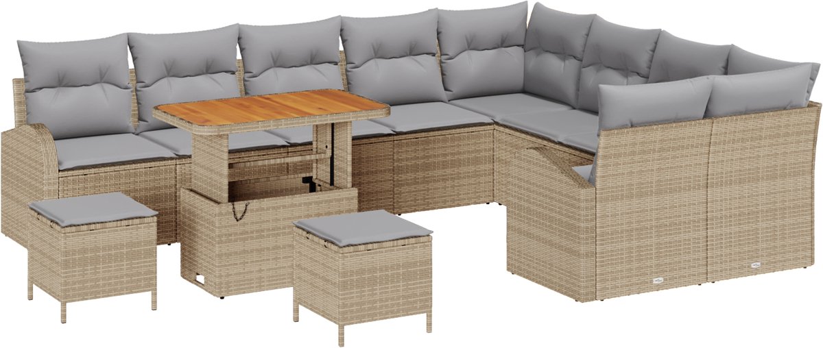 vidaXL - Tuinbank - Set - met - kussen - met - opslag - 12 - pcs - Beige - en - Lichtgrijs